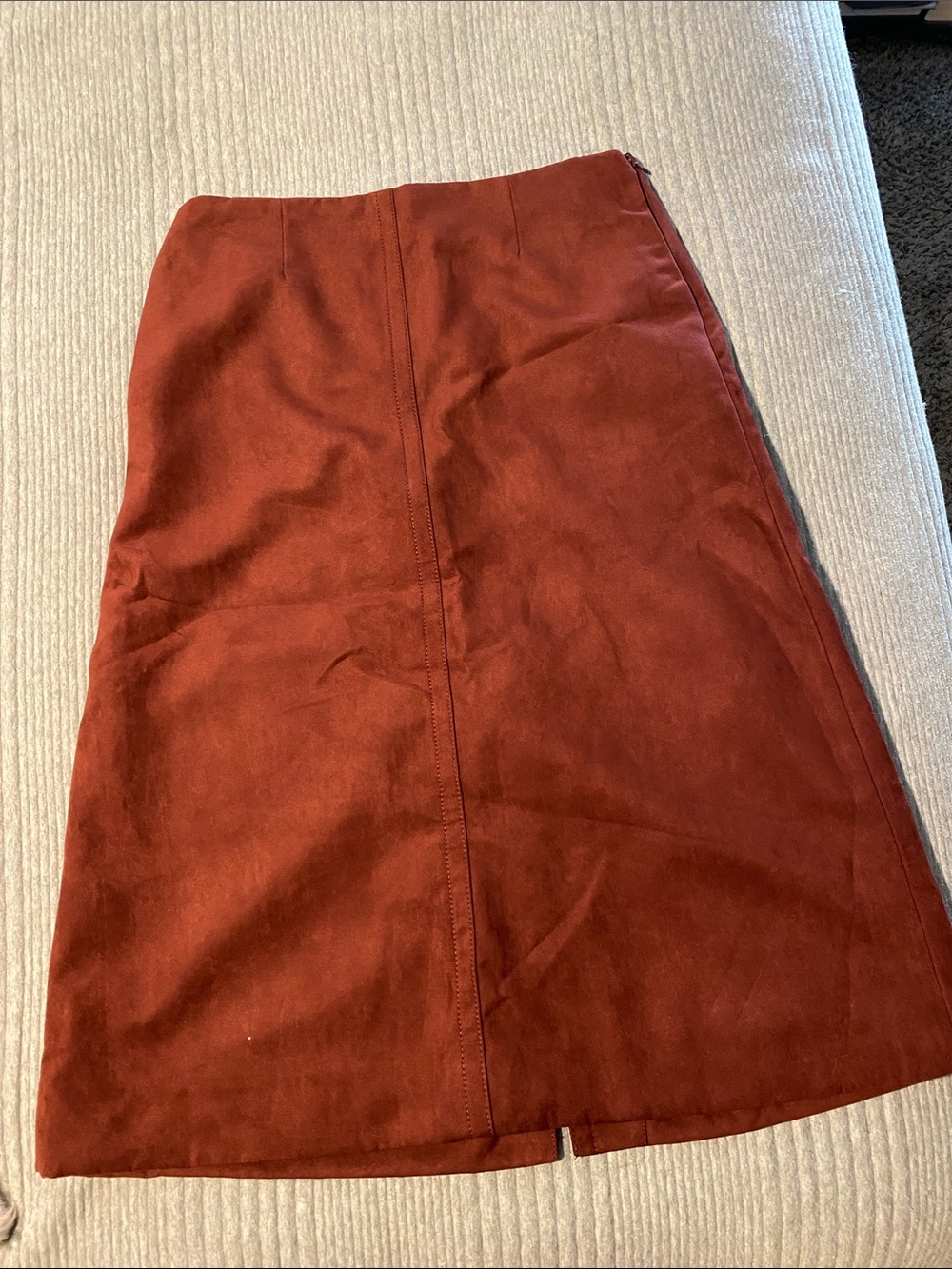 Classic Rust A-Line Suede Skirt